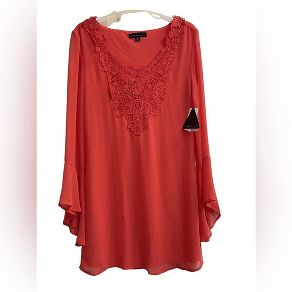 NWT City Triangles Coral Crochet Detail Bell Sleeve Dress - Size Women’s Small - Picture 2 of 8